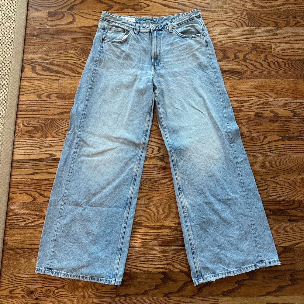 Zara Wide-Leg Mid Waisted Light Blue Jeans